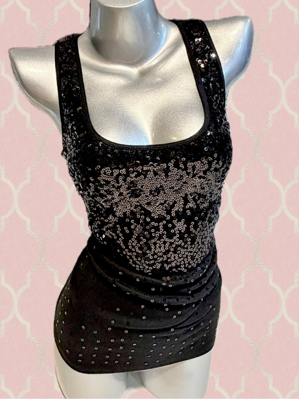VINTAGE Y2K Express Sexy Basic tank top black sequin sparkle glam bling